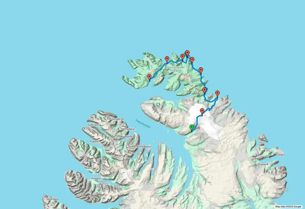 Trek à Hornstrandir : la carte