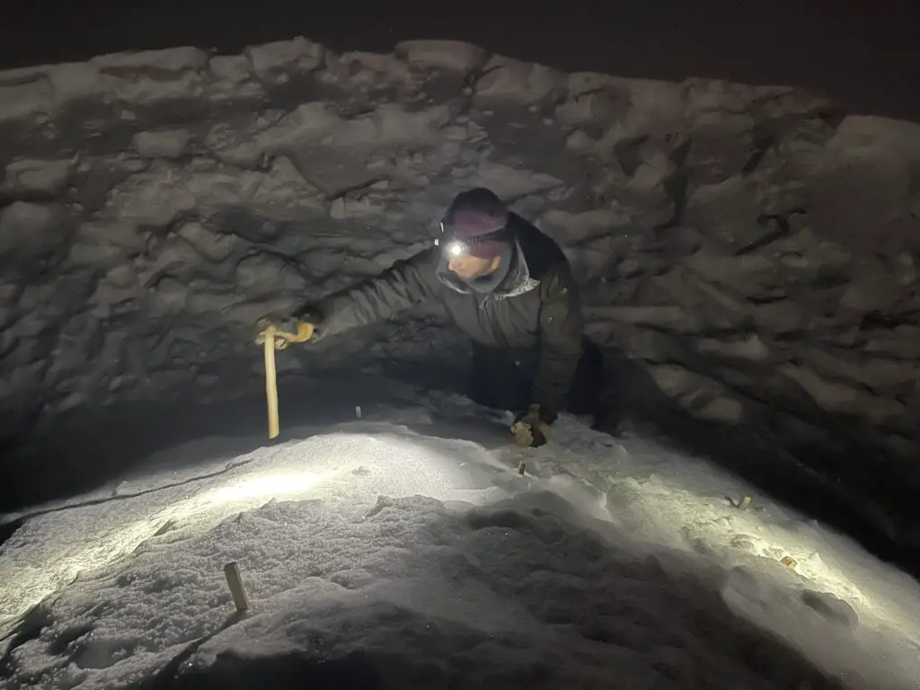 Installation des morceaux de bois pour l'igloo