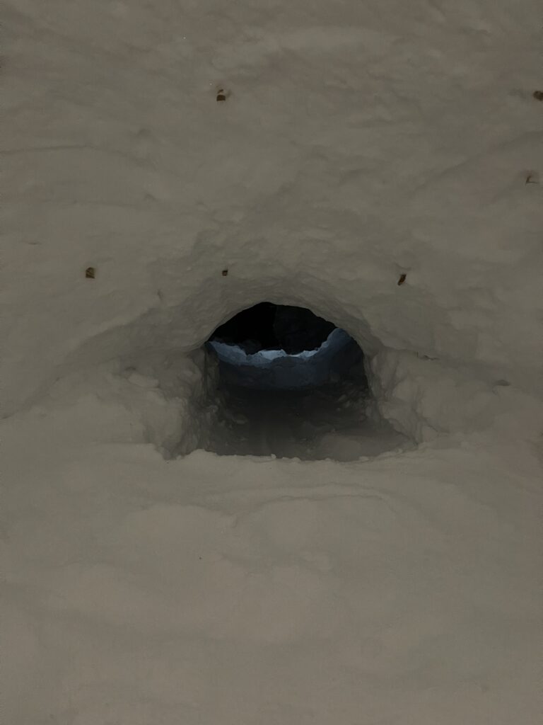 La porte d'entrée de notre igloo vue de l'intérieur