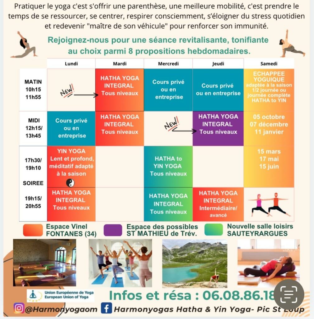 cours de yoga au nord de Montpellier proposés par christèle de HarmonYogas